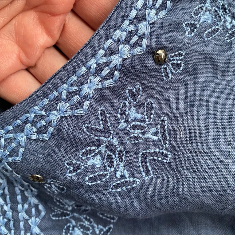 💙 GERRY WEBER NAVY EMBROIDERED LINEN BEACH COVERUP! - Picture 10 of 14